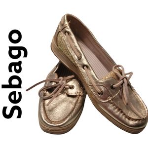 Sebago Women's Gold Metallic Deck Boat Shoes Loafers Flat Size 9.5